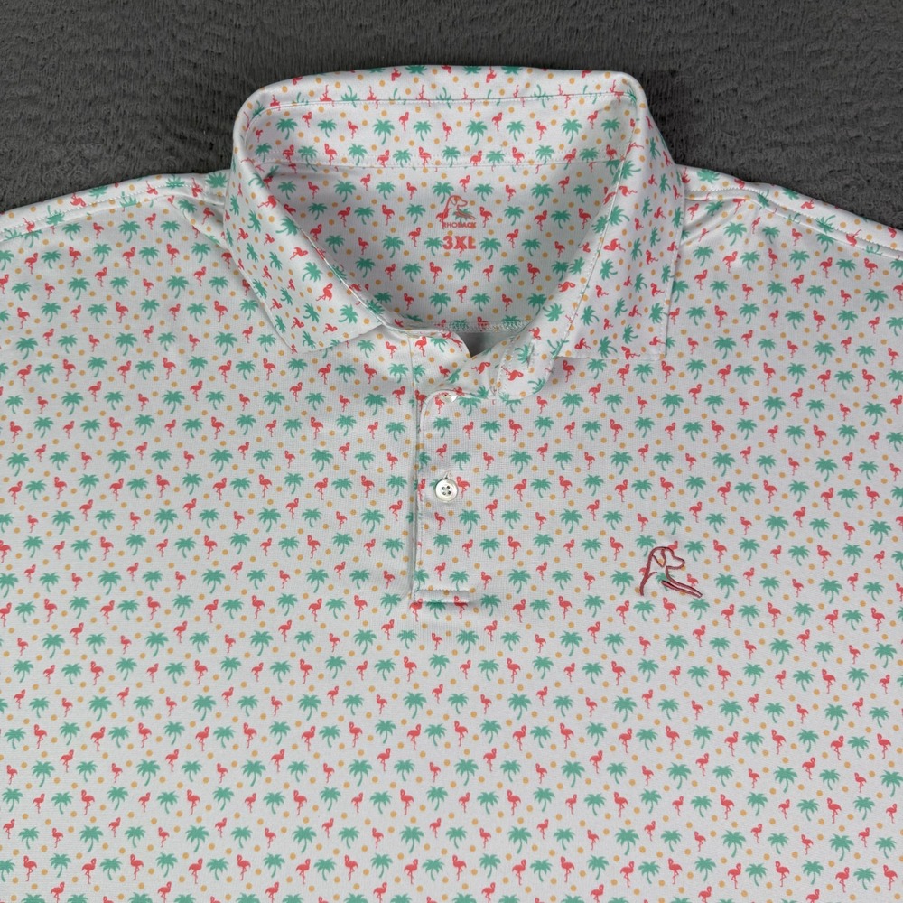 Rhoback Golf Polo Shirt Mens 3XL Flamingo Palm Tree Performance Stretch
